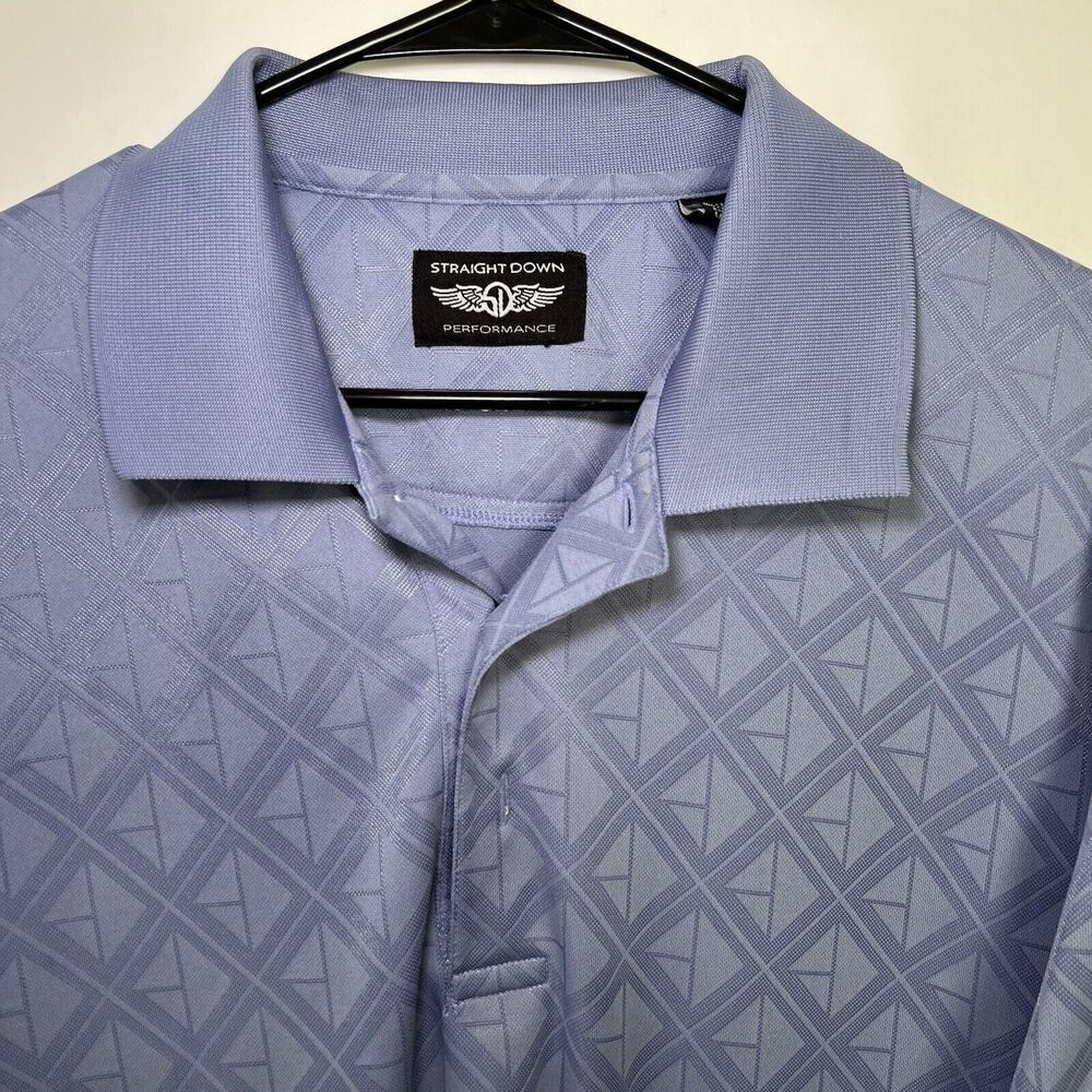 Straight Down Tullymore Golf Polo Mens Size XL Blue Geometric Diamonds Embroider - Picture 2 of 12